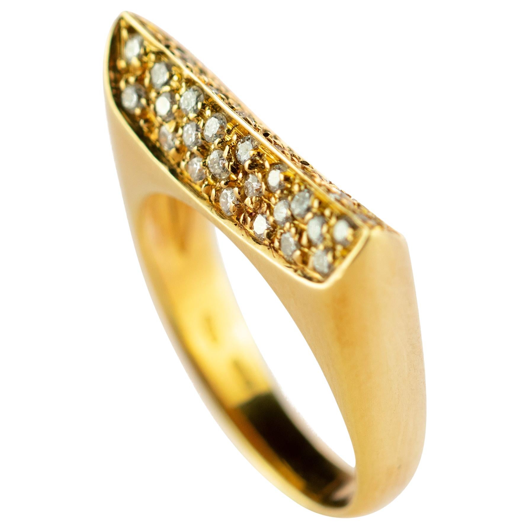 Round Diamond 18 Karat Yellow Gold Semi Square Band Handmade Deco Cocktail Ring For Sale
