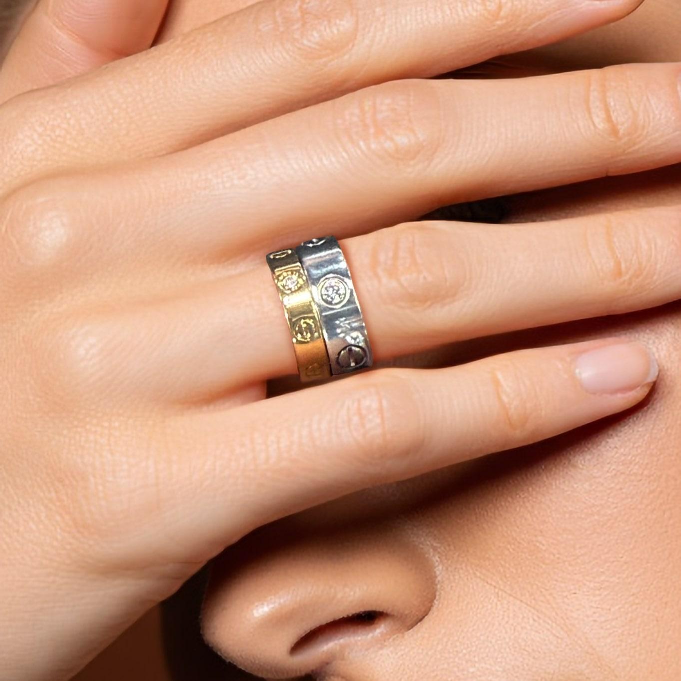 For Sale:  Round Diamond 18K White Gold Love Band Ring 2