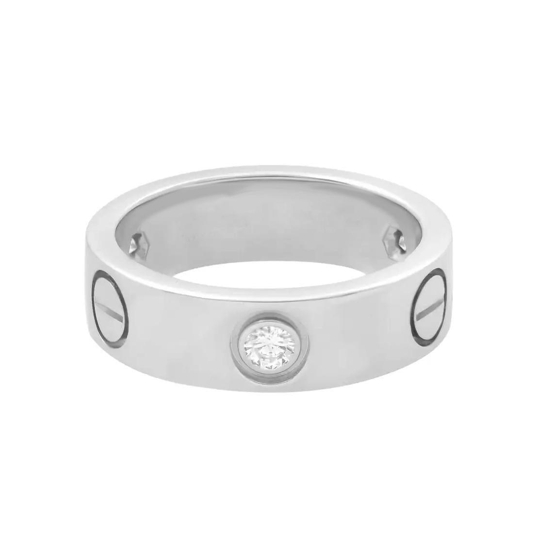 For Sale:  Round Diamond 18K White Gold Love Band Ring 4