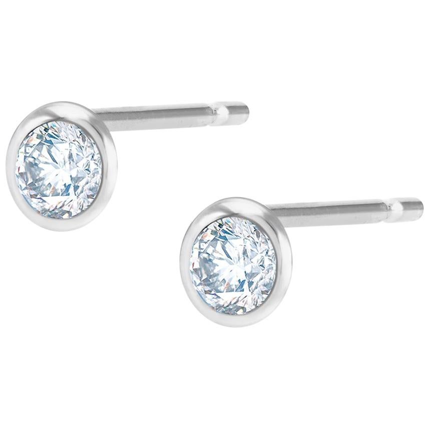 Round Diamond 24 point Bezel Set Stud Earrings