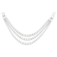Round Diamond 3-Row Cluster Graduated Tennis Necklace