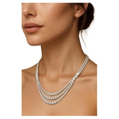 Round Diamond 3-Row Cluster Graduated Tennis Necklace