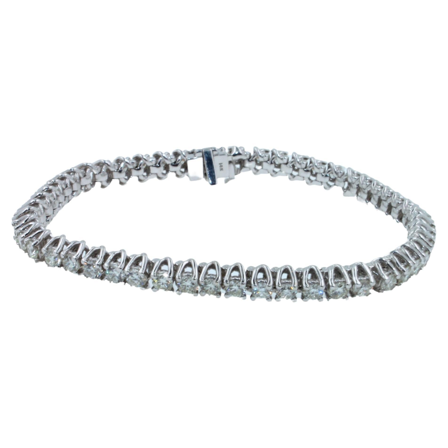 Bracelet en or blanc 14 carats avec diamants ronds 6 carats et lignes de tennis Classic Fashion