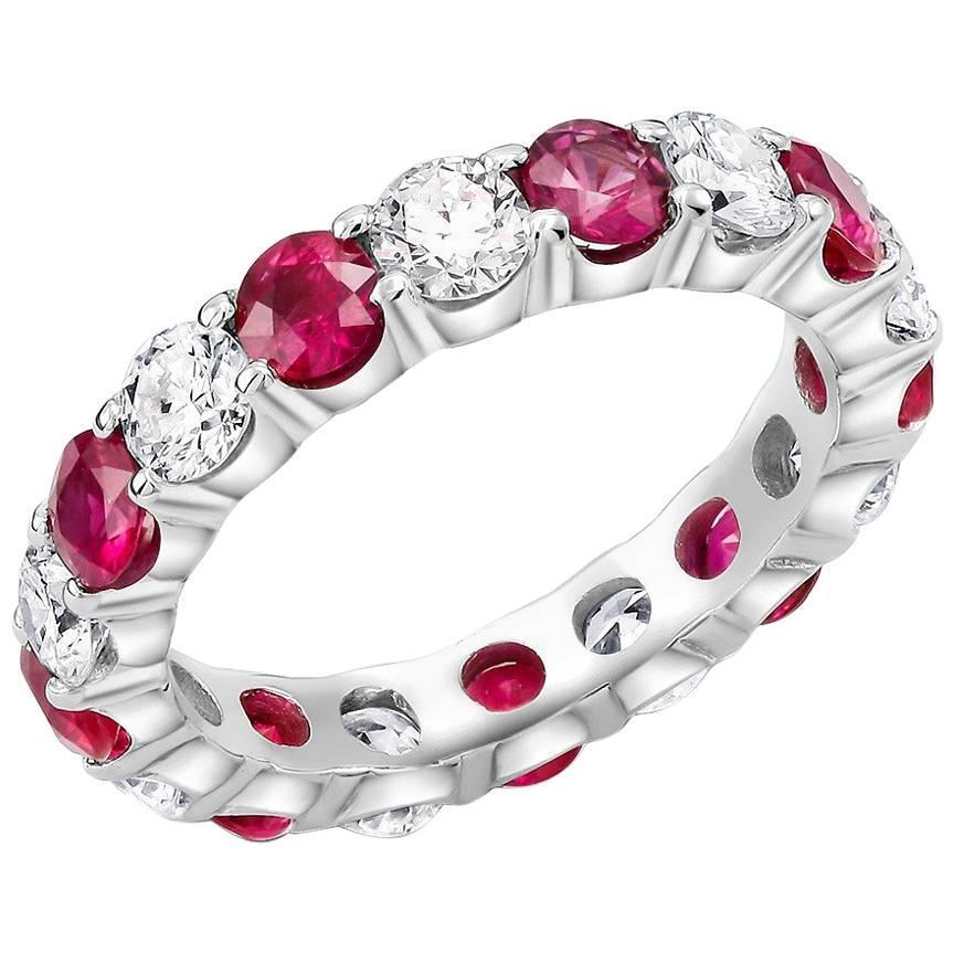 Round Diamond Alternating Round Ruby Eternity Gold Prong Set Band