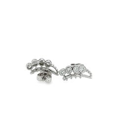 Round Diamond and 14K White Gold Ear Climber Earrings