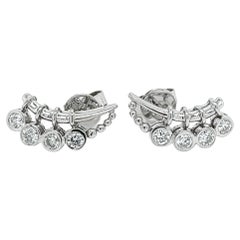 Round Diamond and 14K White Gold Ear Climber Earrings