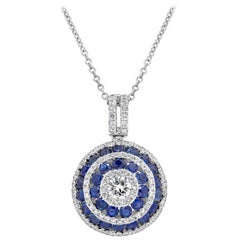 Round Diamond and Blue Sapphire Circle Pendant Necklace