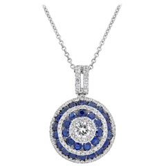 Collar Colgante Círculo Diamante Redondo y Zafiro Azul