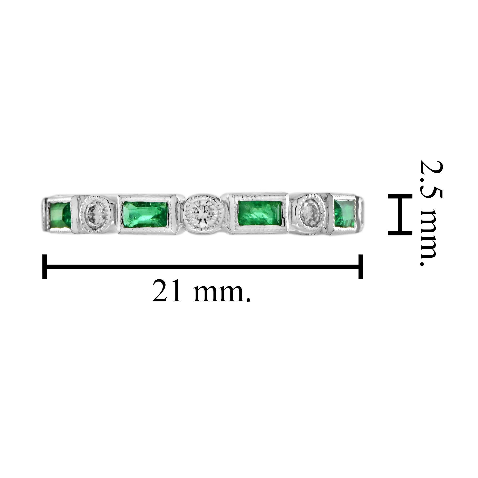 Round Diamond and Emerald Half Eternity Band Ring in 14K White Gold For Sale 4