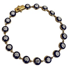 Rundes Armband aus Weiß- und Gelbgold mit Diamanten und Emaille-Linien