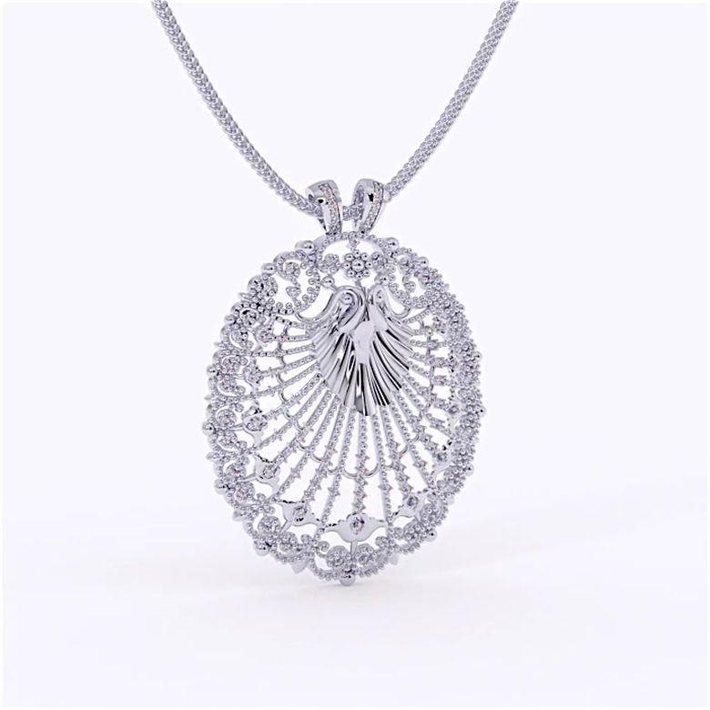 Round Cut Round Diamond and Gold Cluster Pendent 14K White Gold with Necklace For Sale
