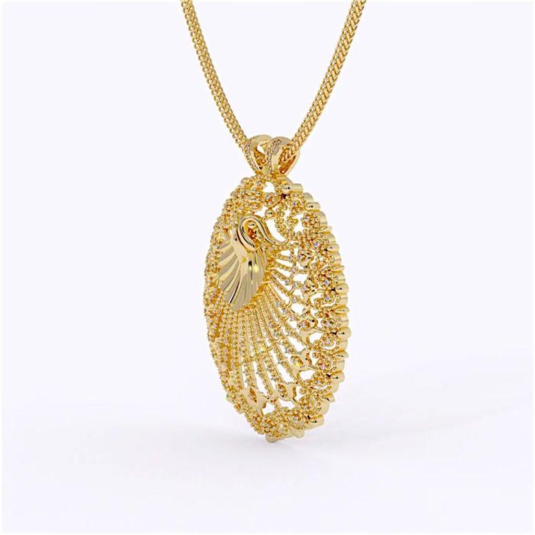 Round Cut Round Diamond and Gold Cluster Pendent 14K Yellow Gold with Necklace For Sale