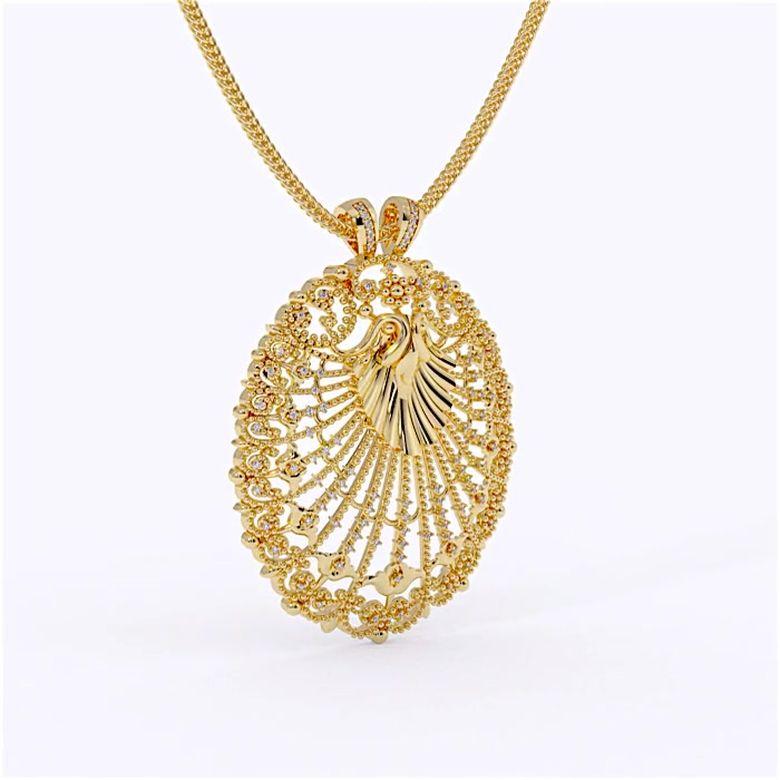 Round Diamond and Gold Cluster Pendent 14K Yellow Gold with Necklace In New Condition For Sale In New York, NY
