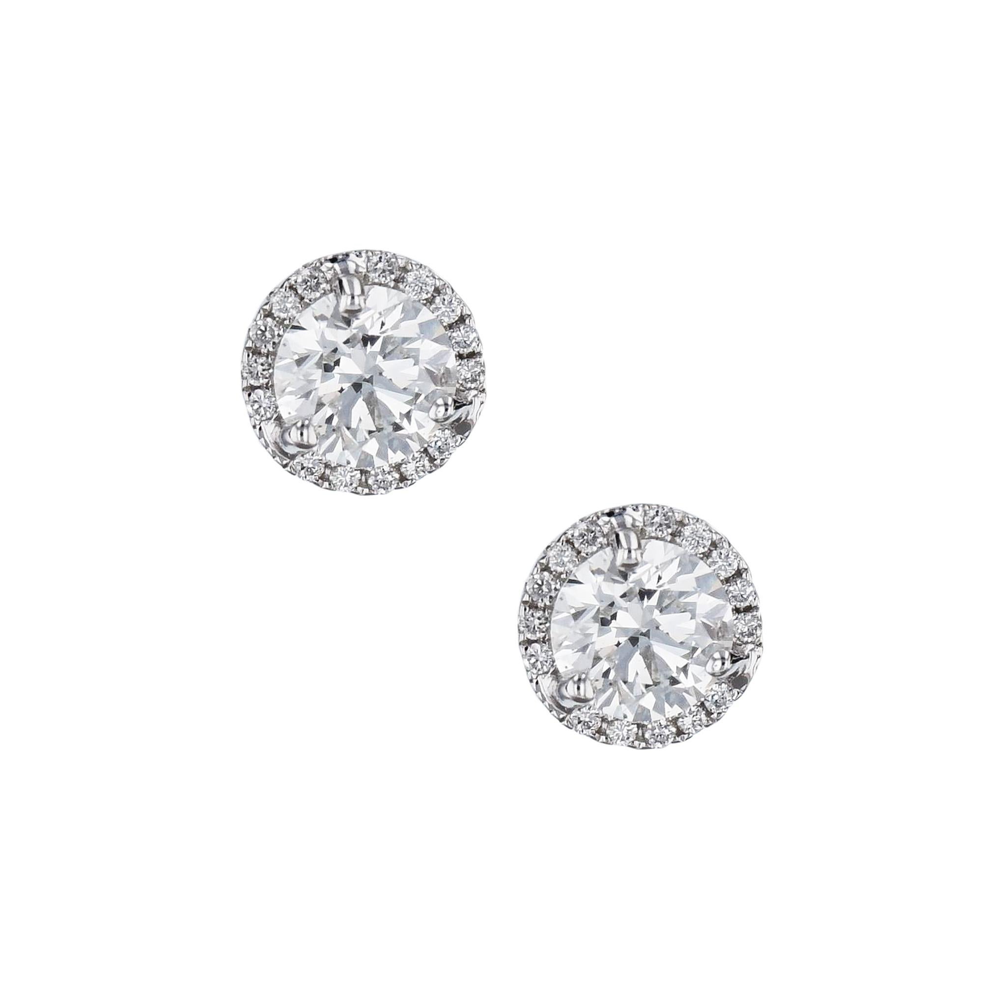 Modern Round Diamond and Pave Stud Earrings