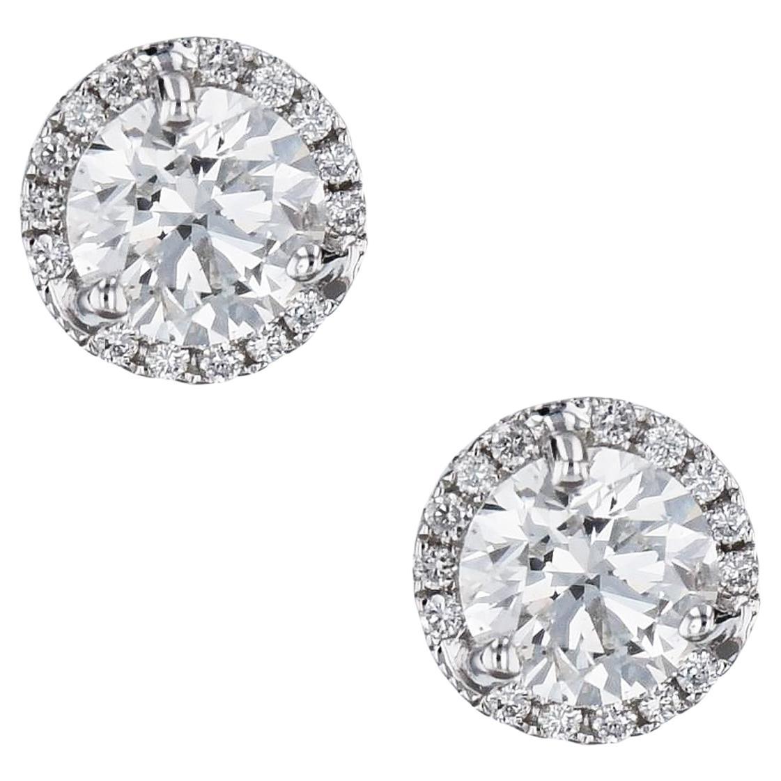 Round Diamond and Pave Stud Earrings