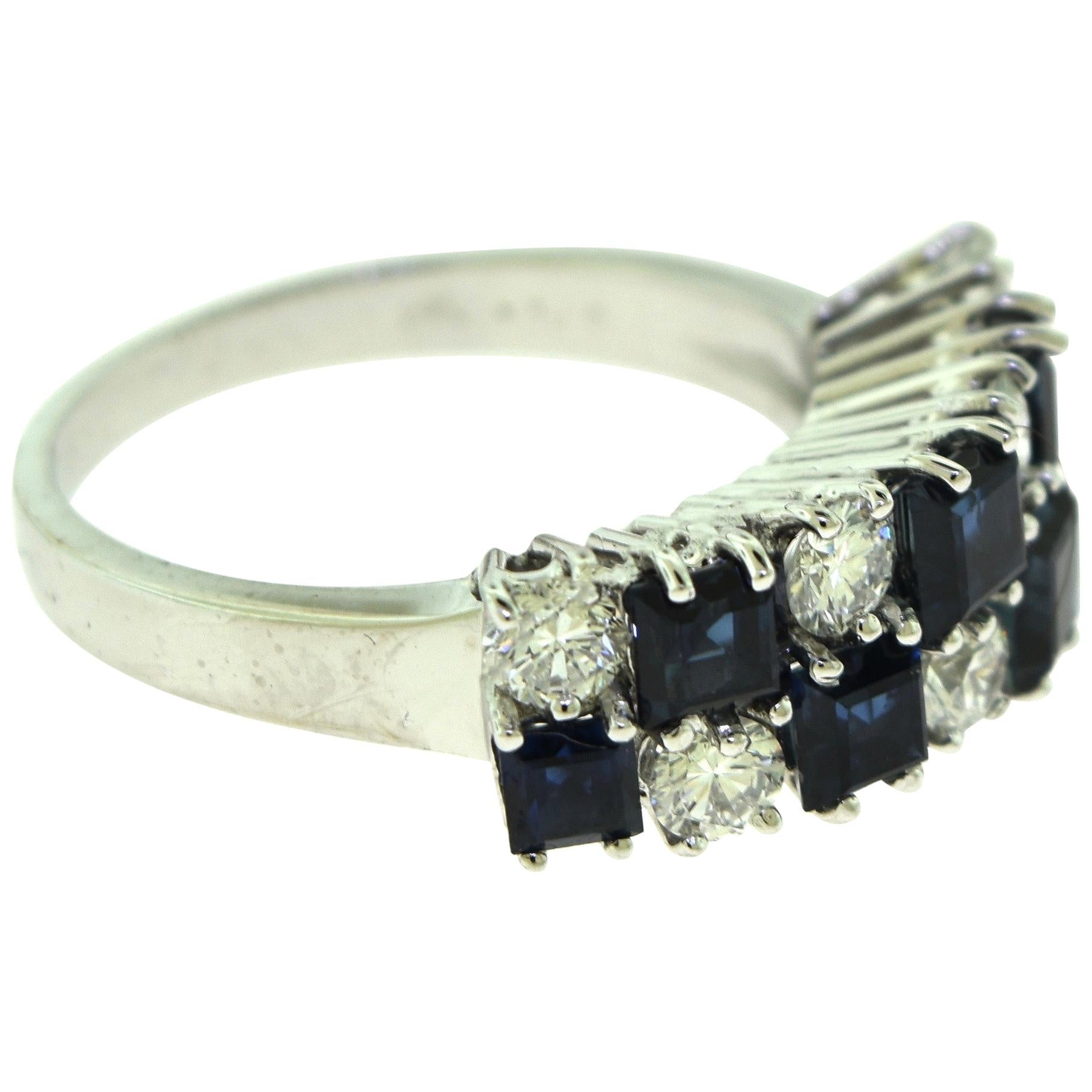 Round Diamond and Princess Cut Sapphire in 18 Karat White Gold 2 Row Ring