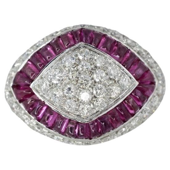 Round Diamond and Ruby Halo Art Deco Style Target Ring