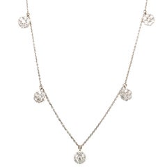 Round diamond art deco drop dangle necklace 18k white gold