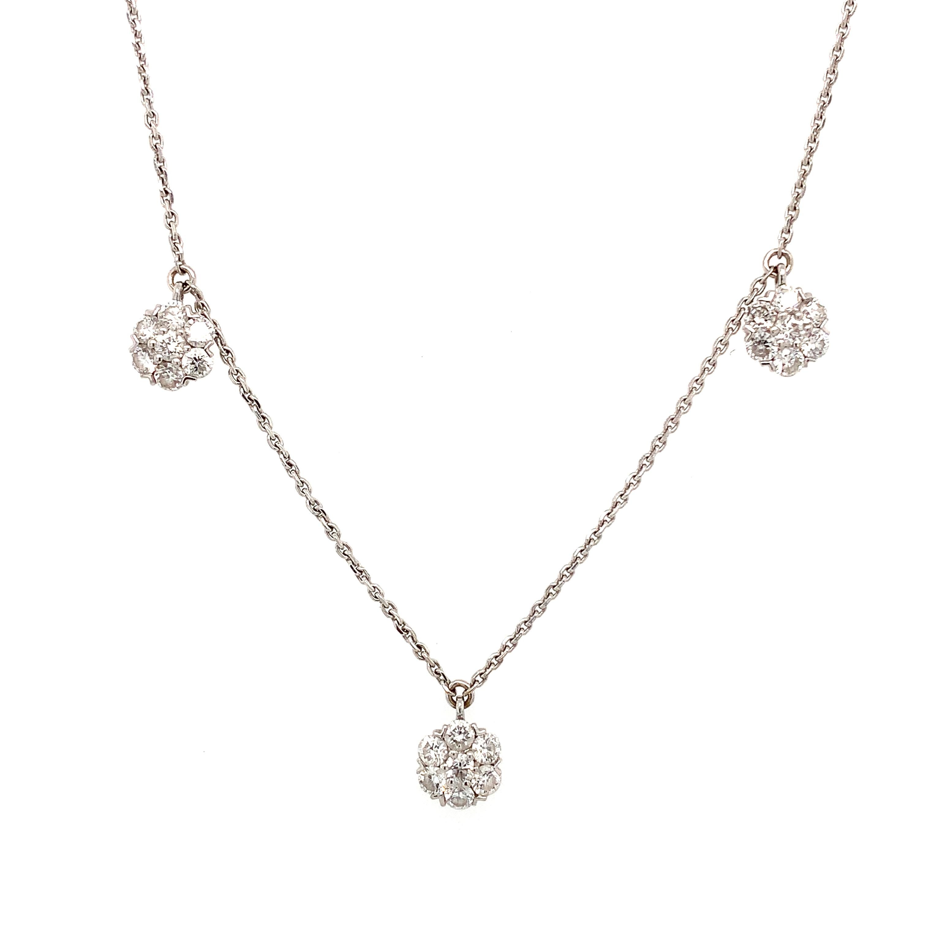 Collana con diamanti rotondi art déco a goccia in oro bianco 18 carati In condizioni Nuovo in vendita a London, GB
