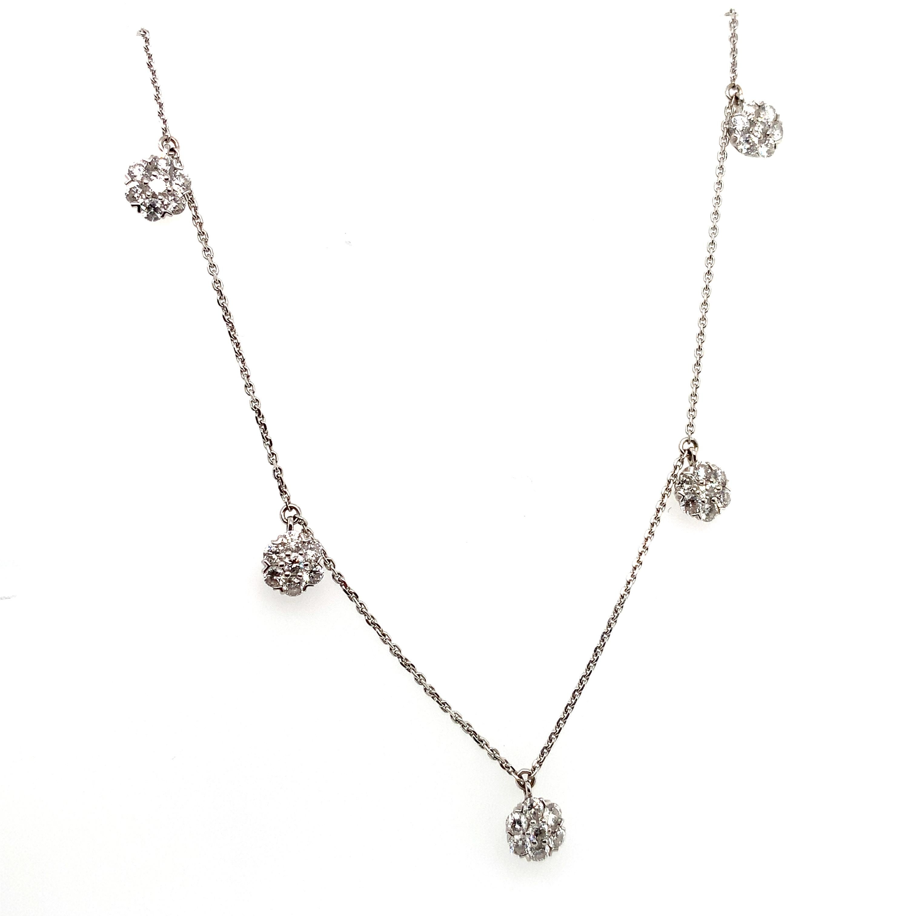 da uomo o donna Collana con diamanti rotondi art déco a goccia in oro bianco 18 carati in vendita