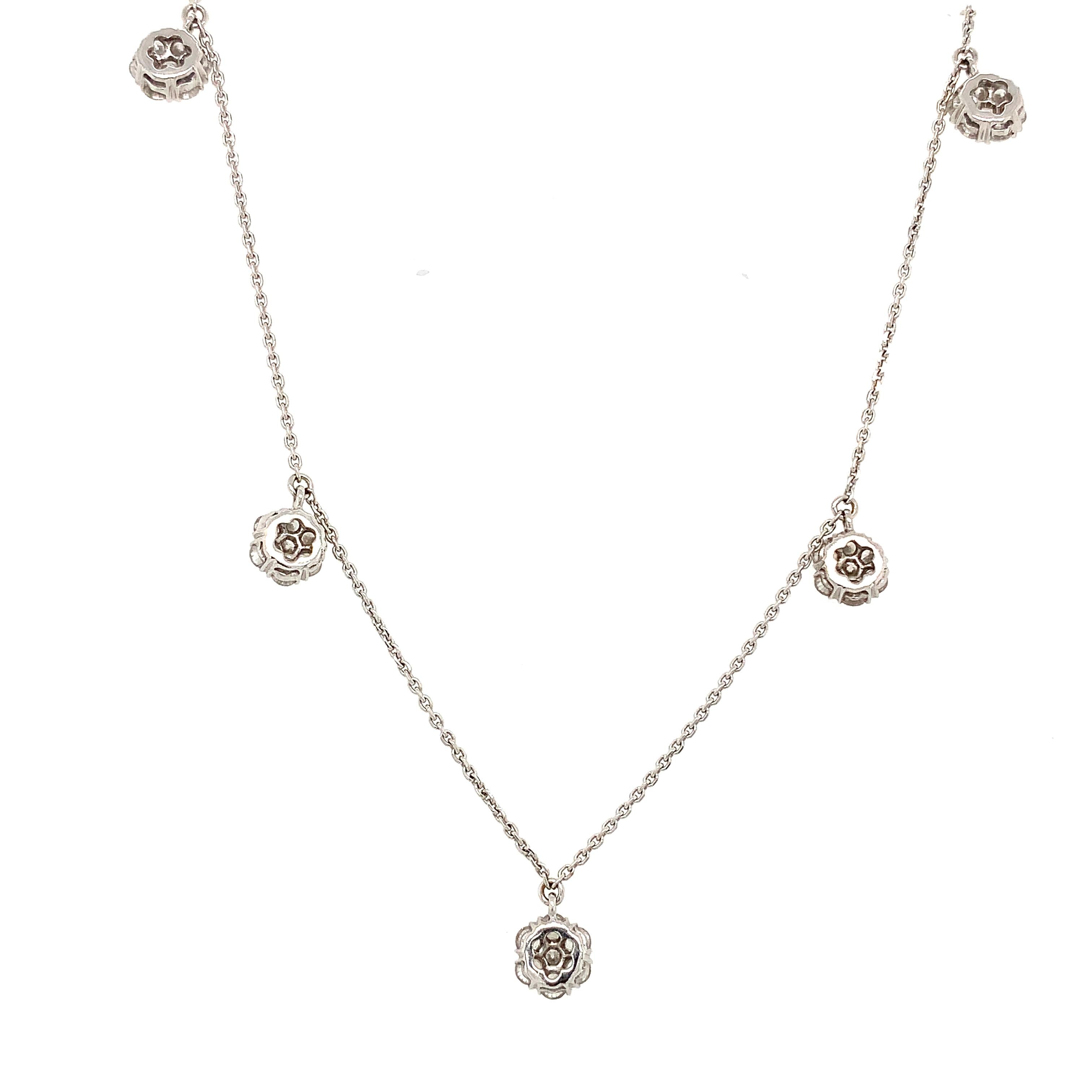 Collana con diamanti rotondi art déco a goccia in oro bianco 18 carati in vendita 3