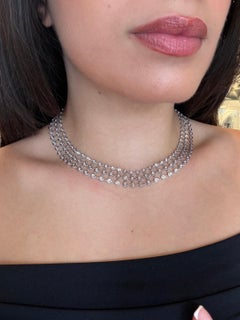 14K White Gold Round Diamond Bezel Set Contemporary Tennis Necklace 4.10ct