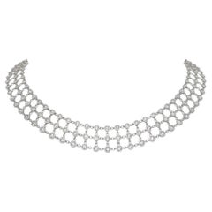 14K White Gold Round Diamond Bezel Set Contemporary Tennis Necklace 4.10ct