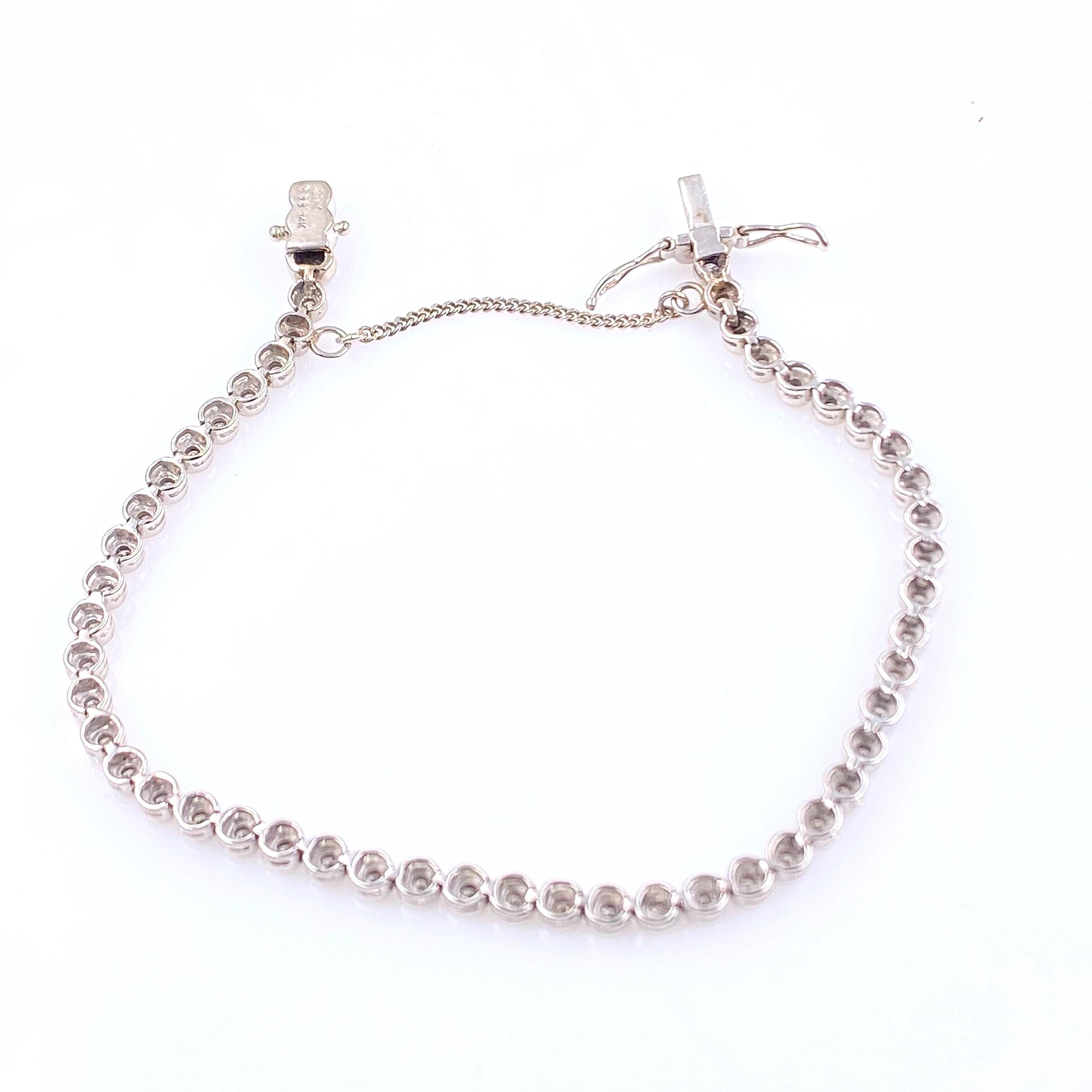 Round Diamond Bezel Set Bracelet 1.00 Carat 14 Karat White Gold For Sale 1