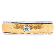Round Diamond Bezel Set Cigar Ring Band 14K White and Rose Gold Men and Women