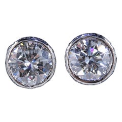 Round Diamond Bezel Set Earrings 5.87 Carat in 14 Karat White Gold