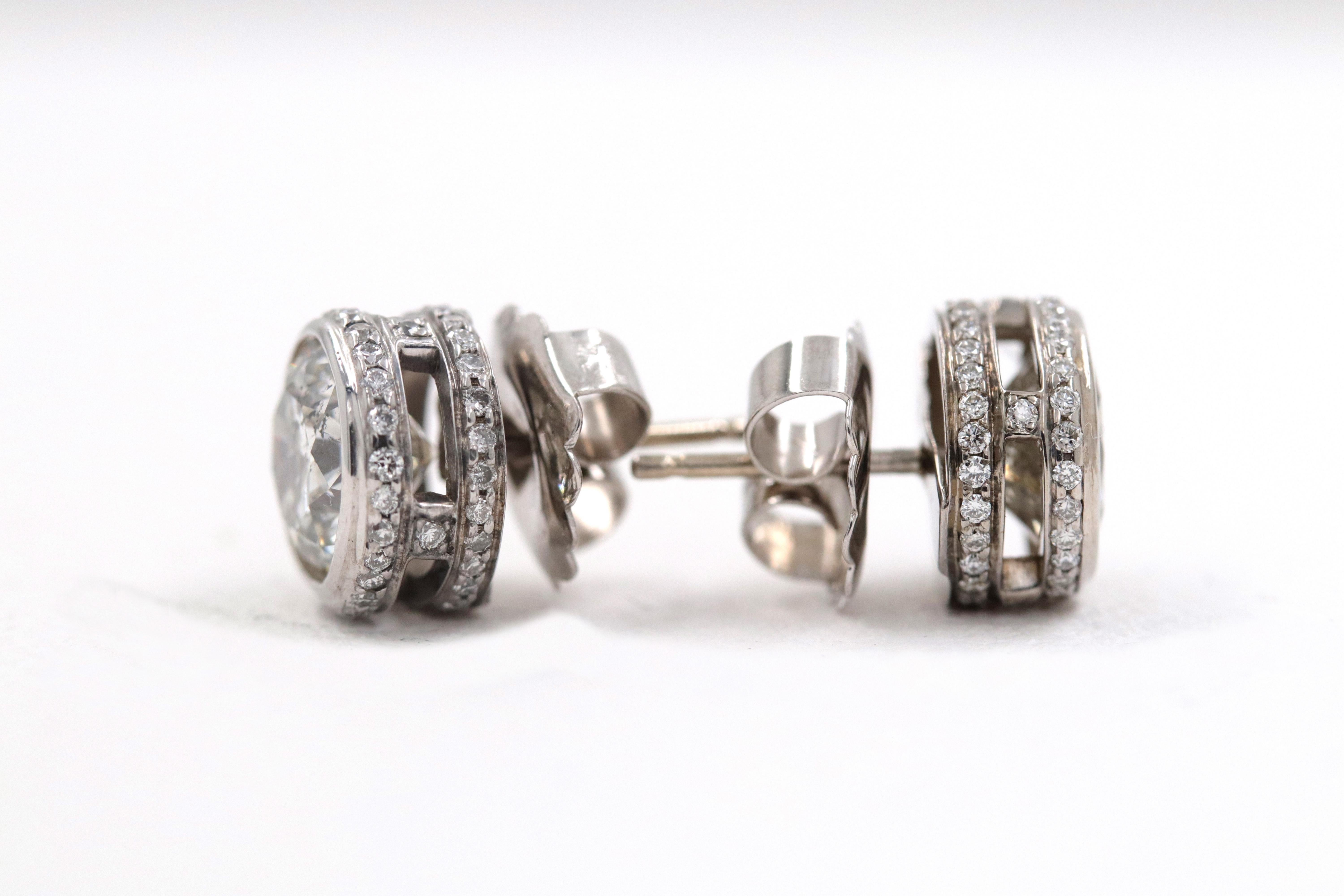 Round Diamond Bezel Set Earrings 5.87 Carat in 14 Karat White Gold 6