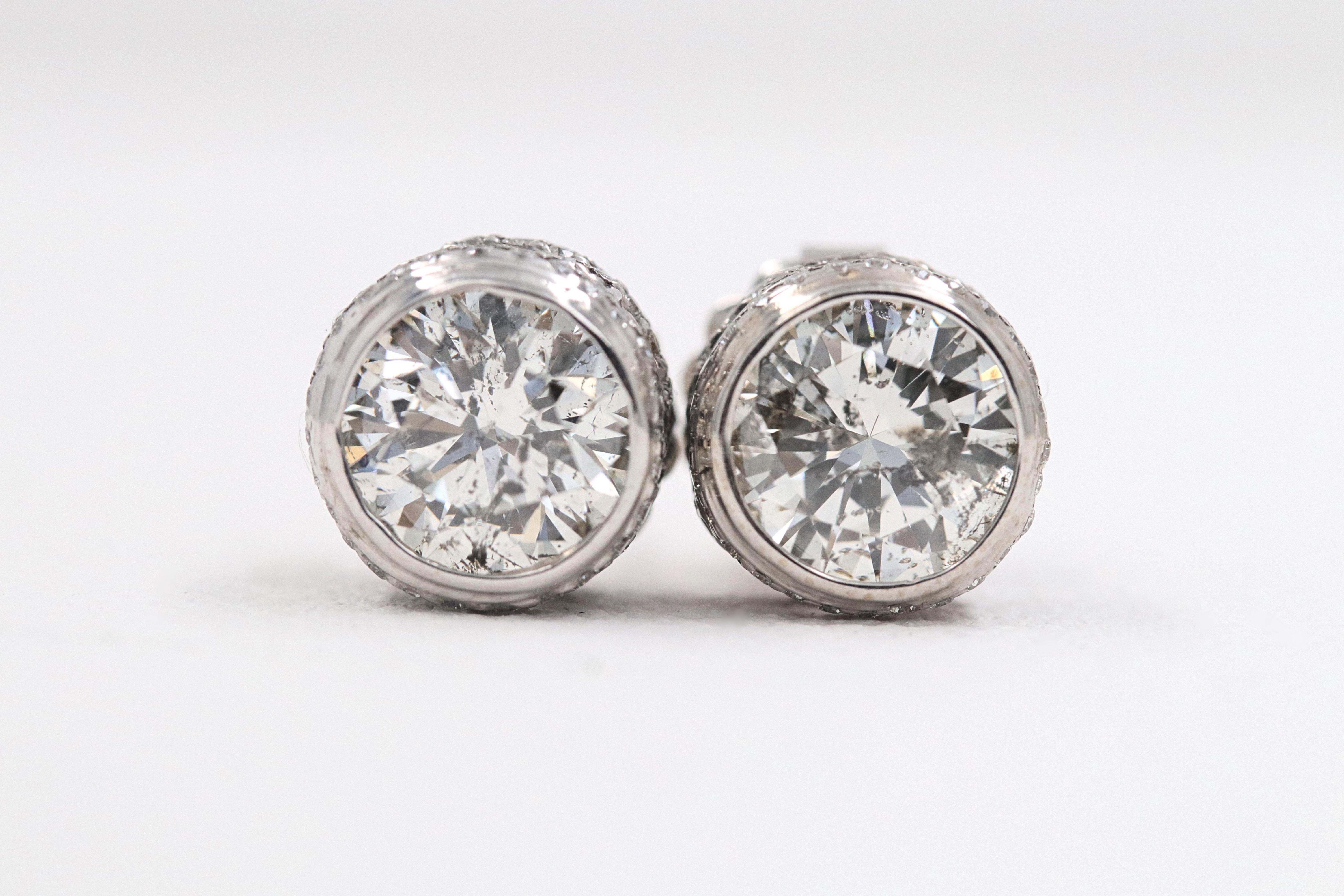 Round Diamond Bezel Set Earrings 5.87 Carat in 14 Karat White Gold 8