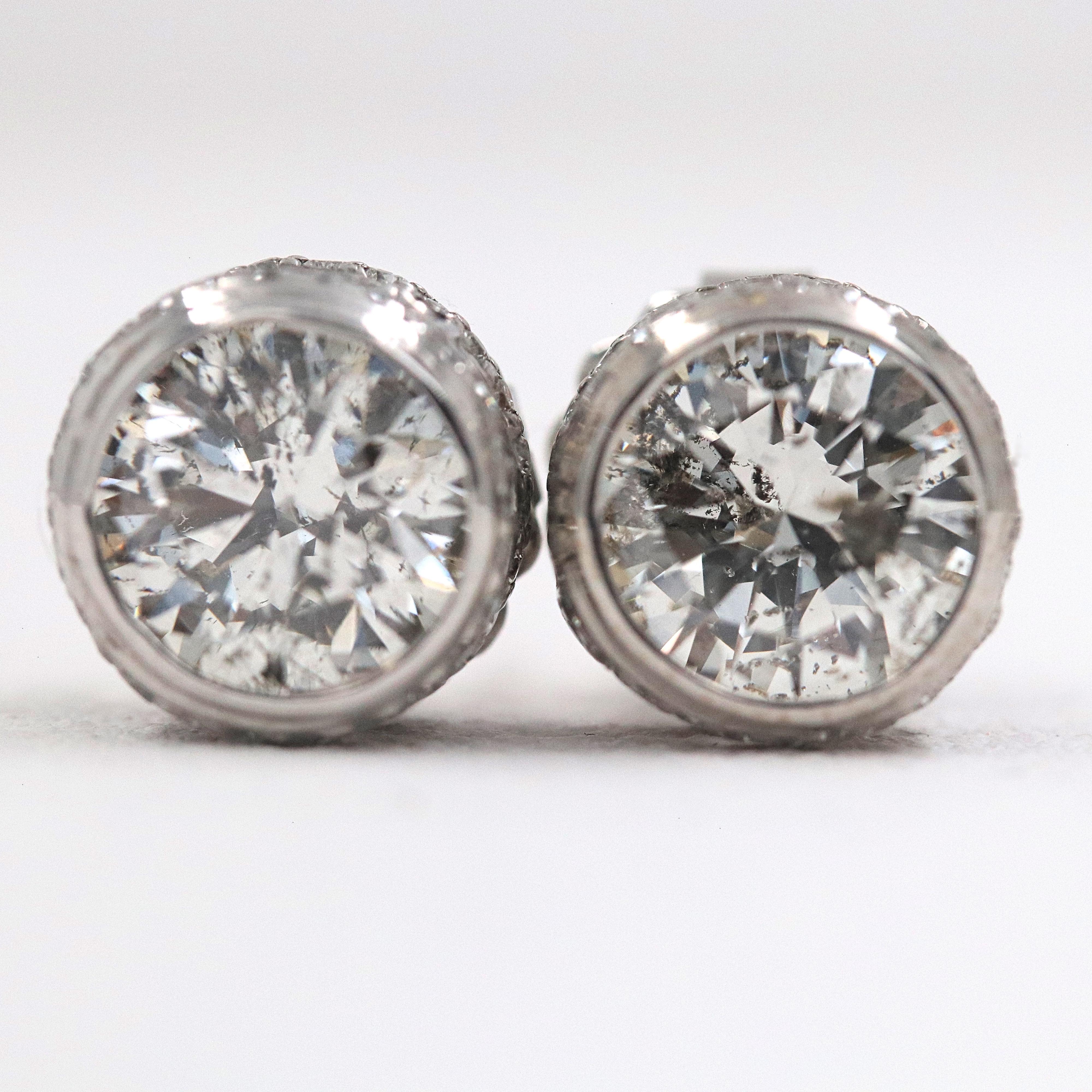 Round Diamond Bezel Set Earrings 5.87 Carat in 14 Karat White Gold 9