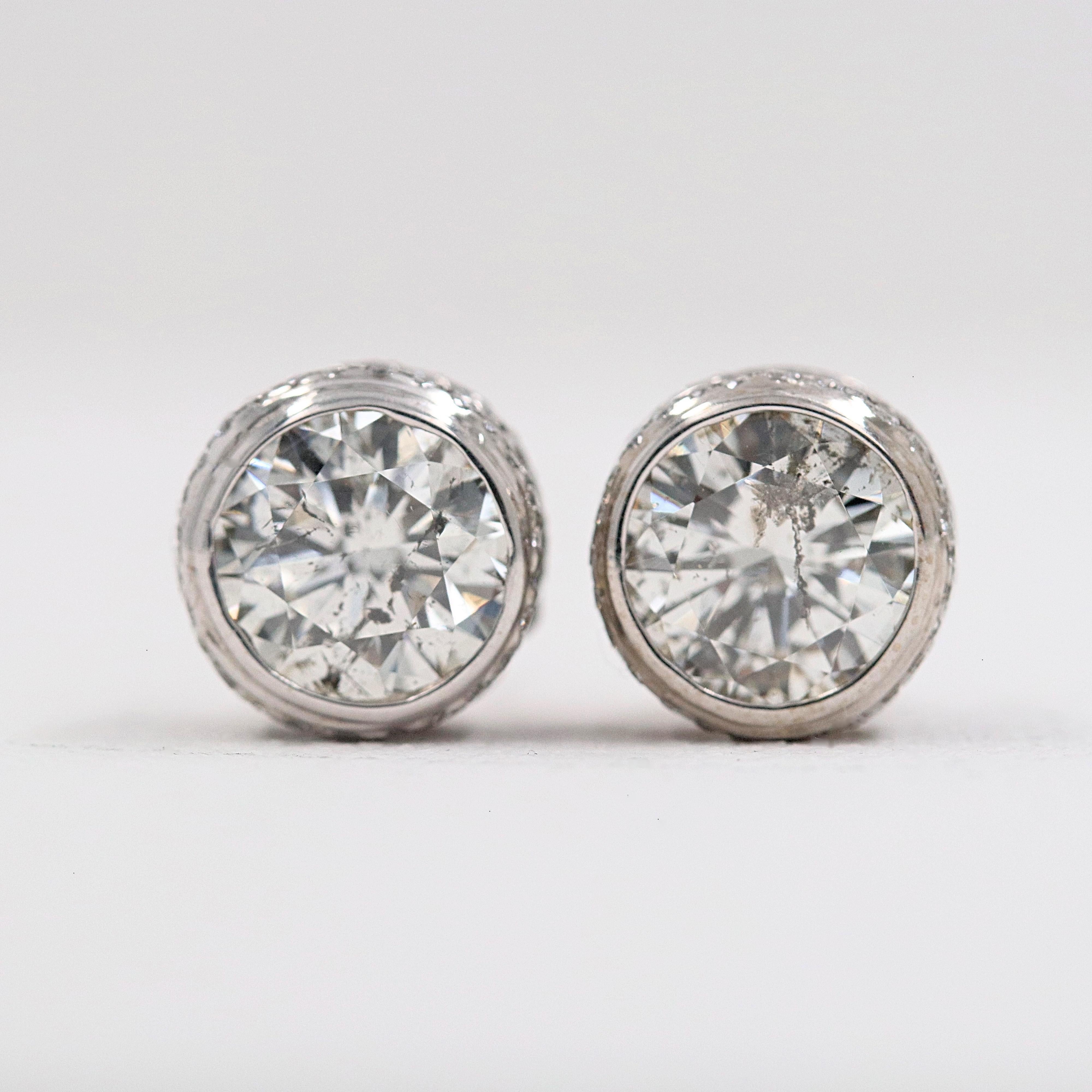 Round Diamond Bezel Set Earrings 5.87 Carat in 14 Karat White Gold 10