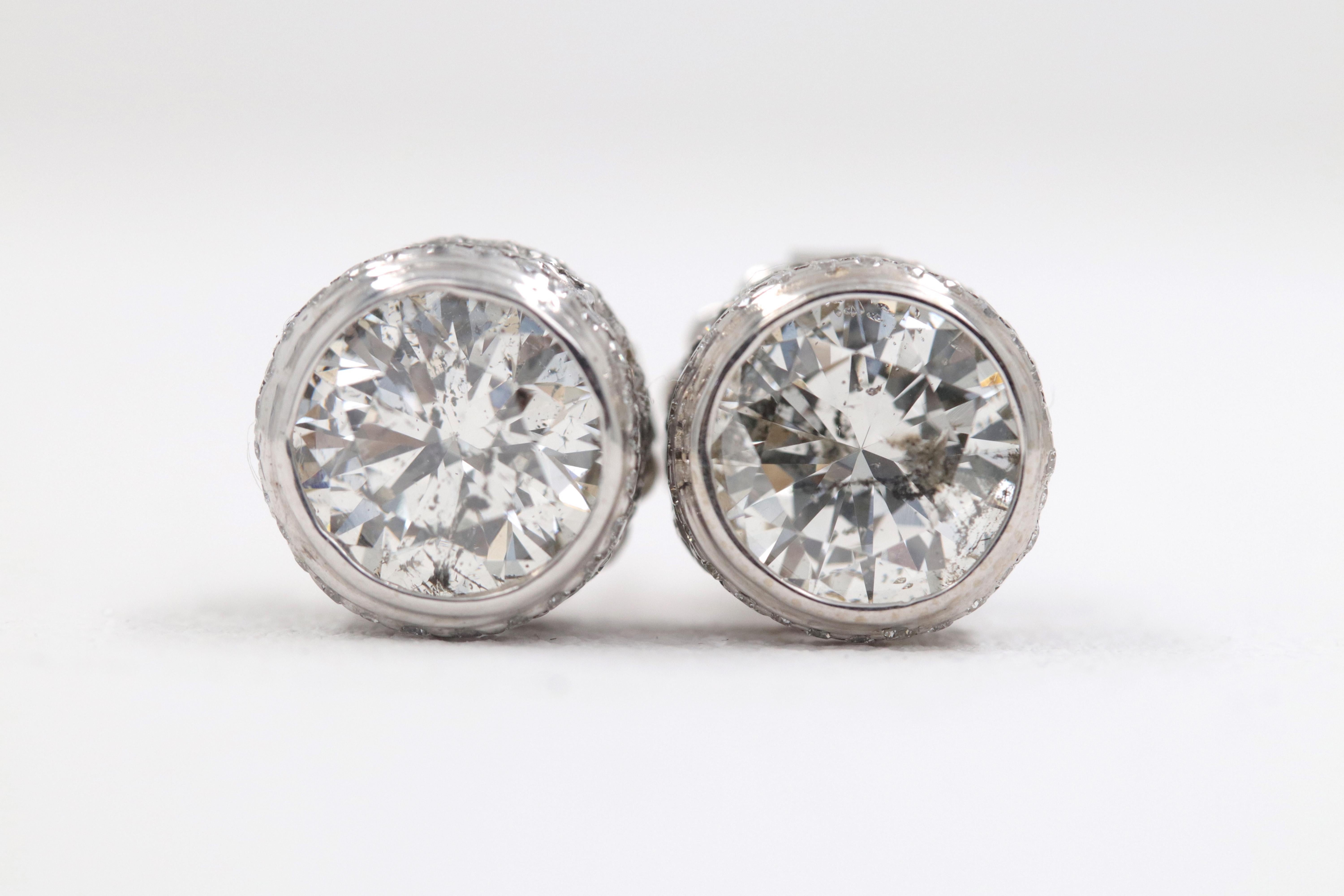 Round Diamond Bezel Set Earrings 5.87 Carat in 14 Karat White Gold 11