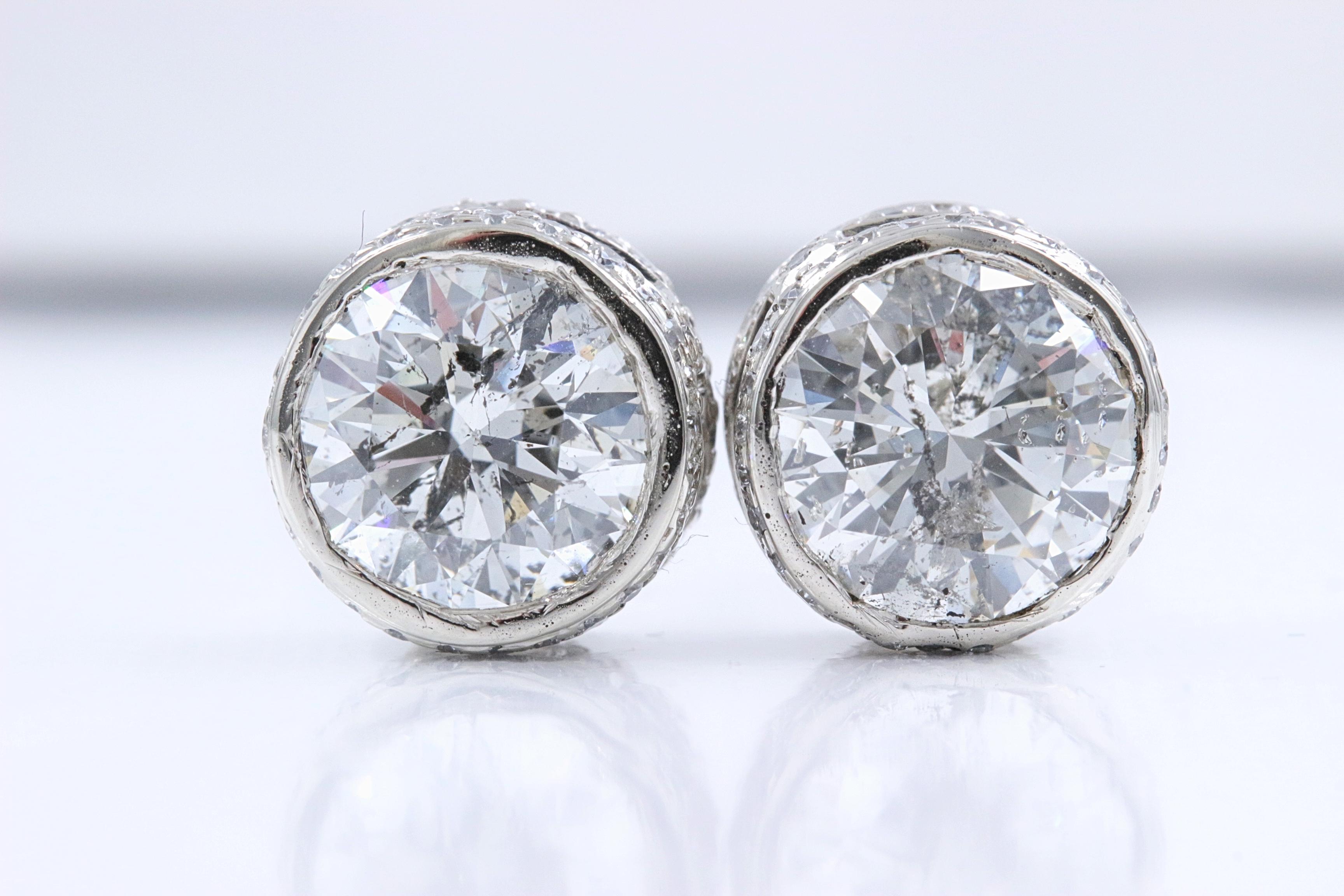 Round Cut Round Diamond Bezel Set Earrings 5.87 Carat in 14 Karat White Gold
