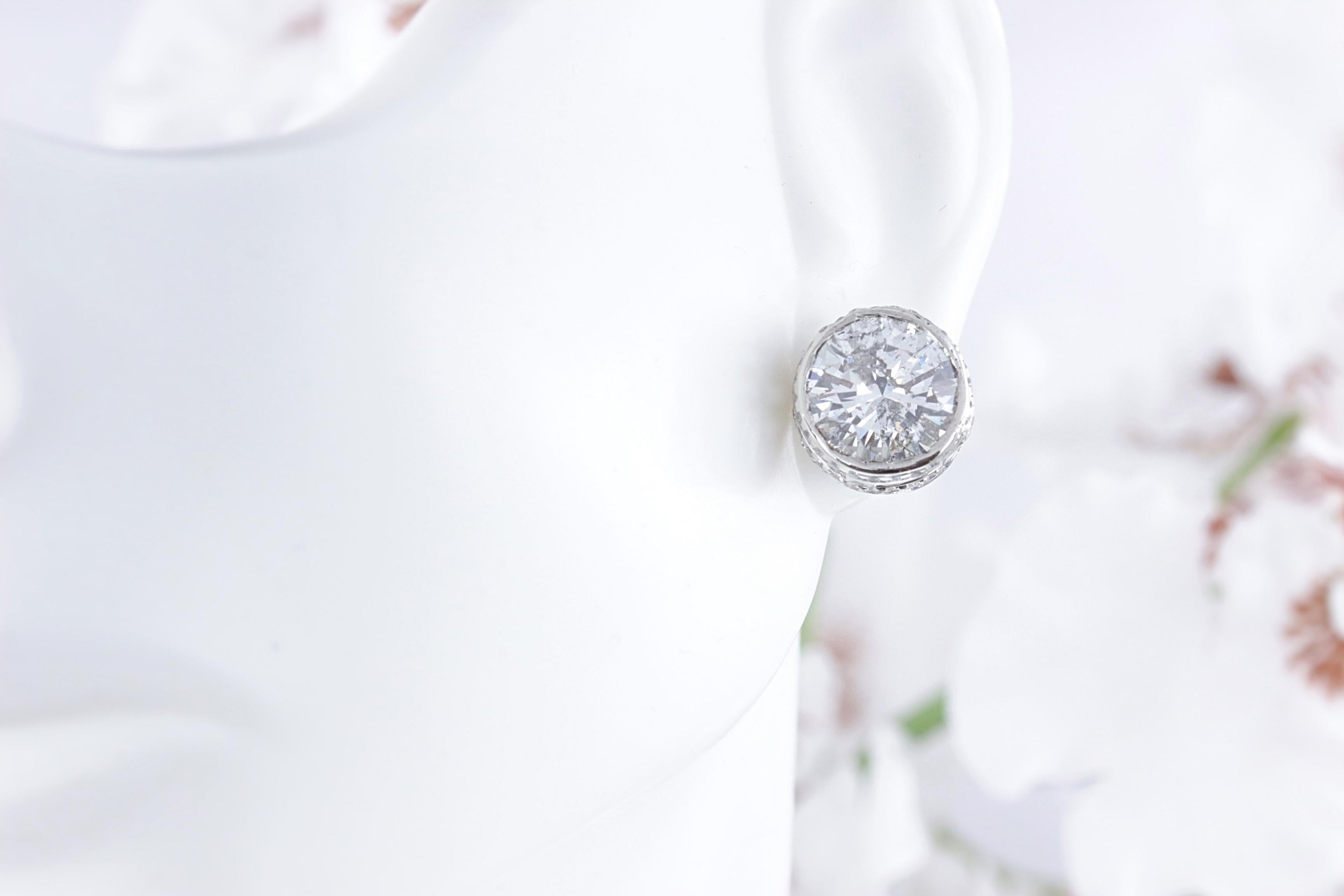 Women's or Men's Round Diamond Bezel Set Earrings 5.87 Carat in 14 Karat White Gold