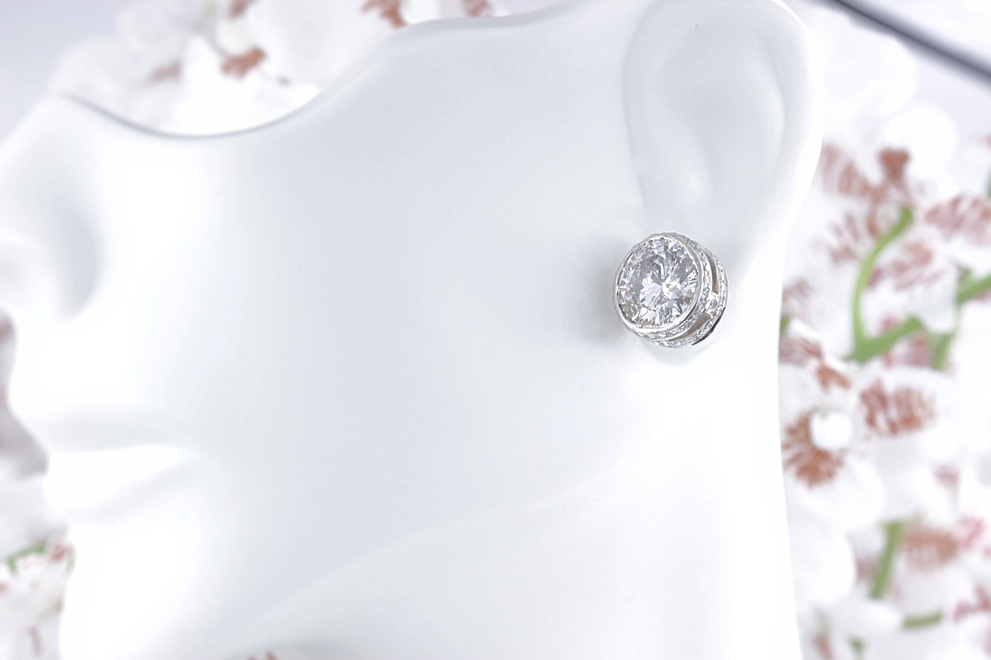 Round Diamond Bezel Set Earrings 5.87 Carat in 14 Karat White Gold 1