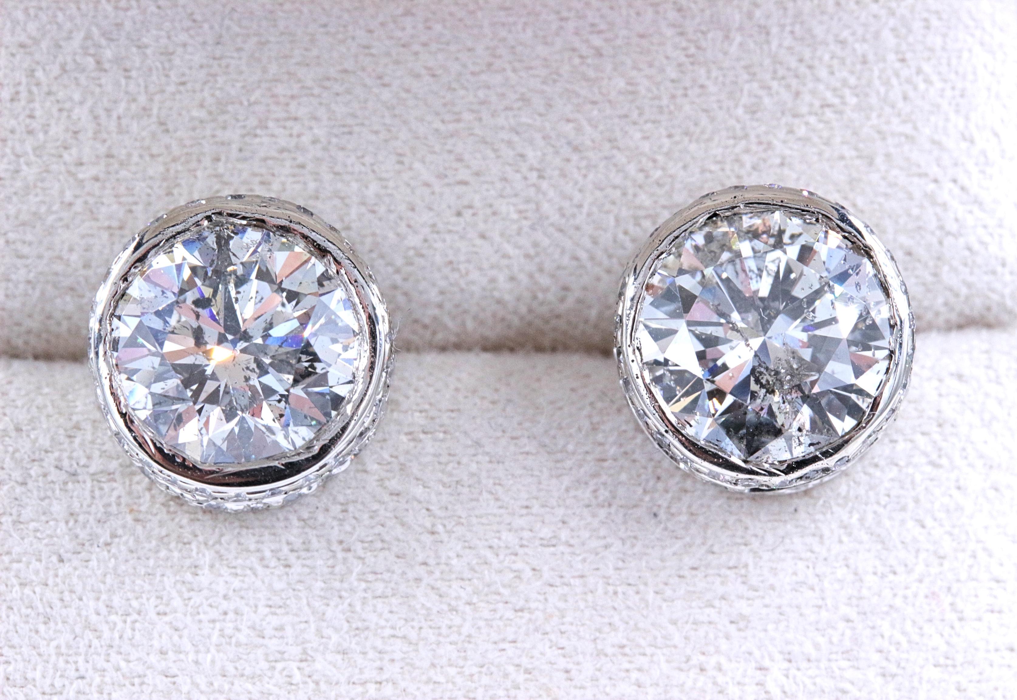 Round Diamond Bezel Set Earrings 5.87 Carat in 14 Karat White Gold 2