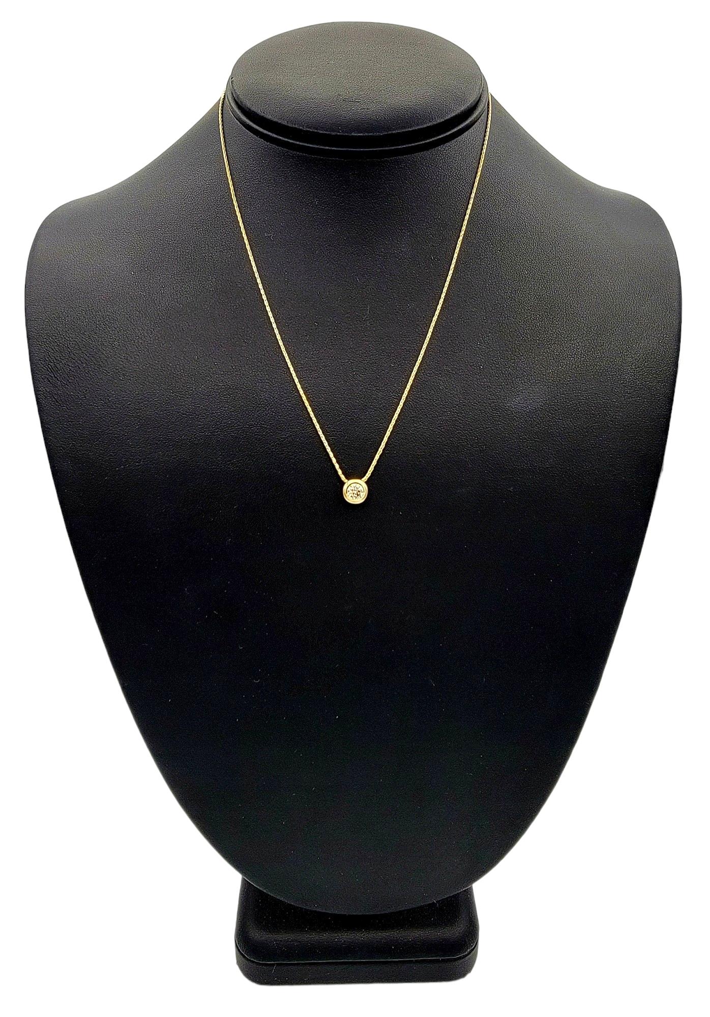 Round Diamond Bezel Solitaire Pendant Necklace in 14 Karat Yellow Gold 16.25