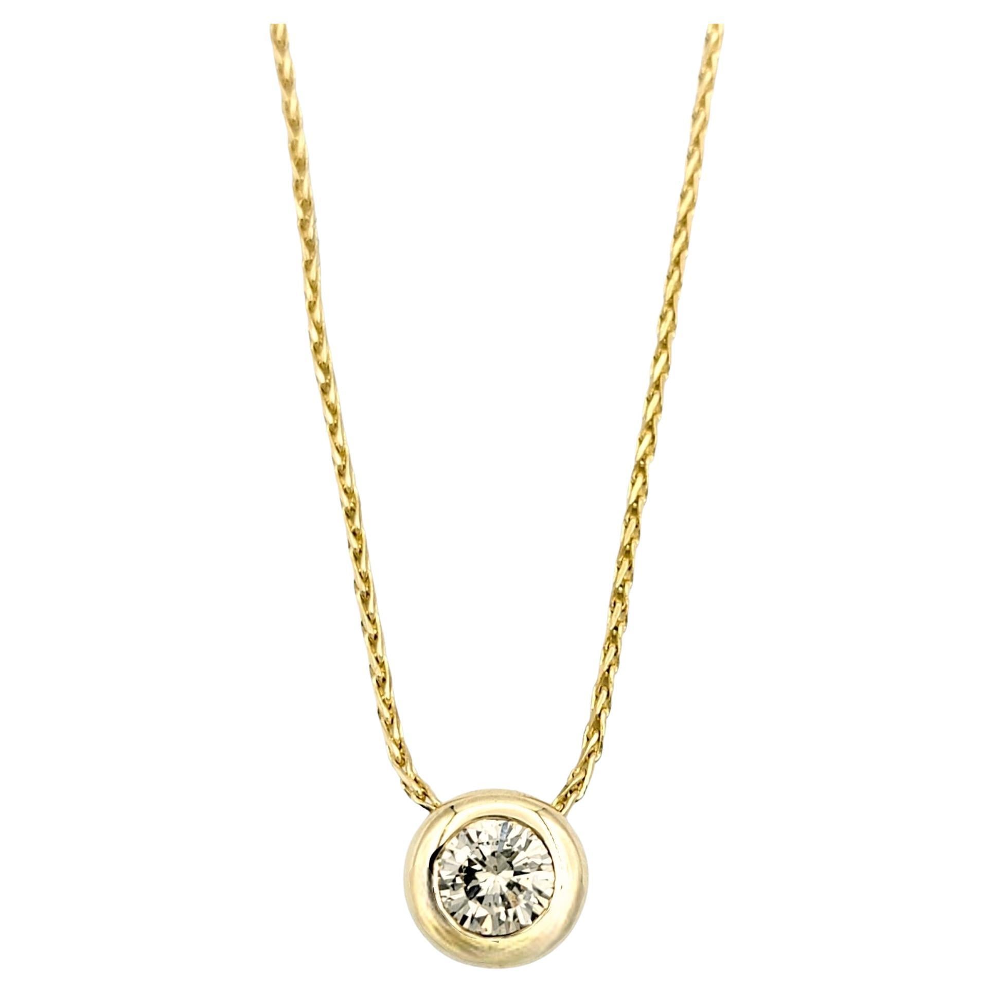 Round Diamond Bezel Solitaire Pendant Necklace in 14 Karat Yellow Gold 16.25"