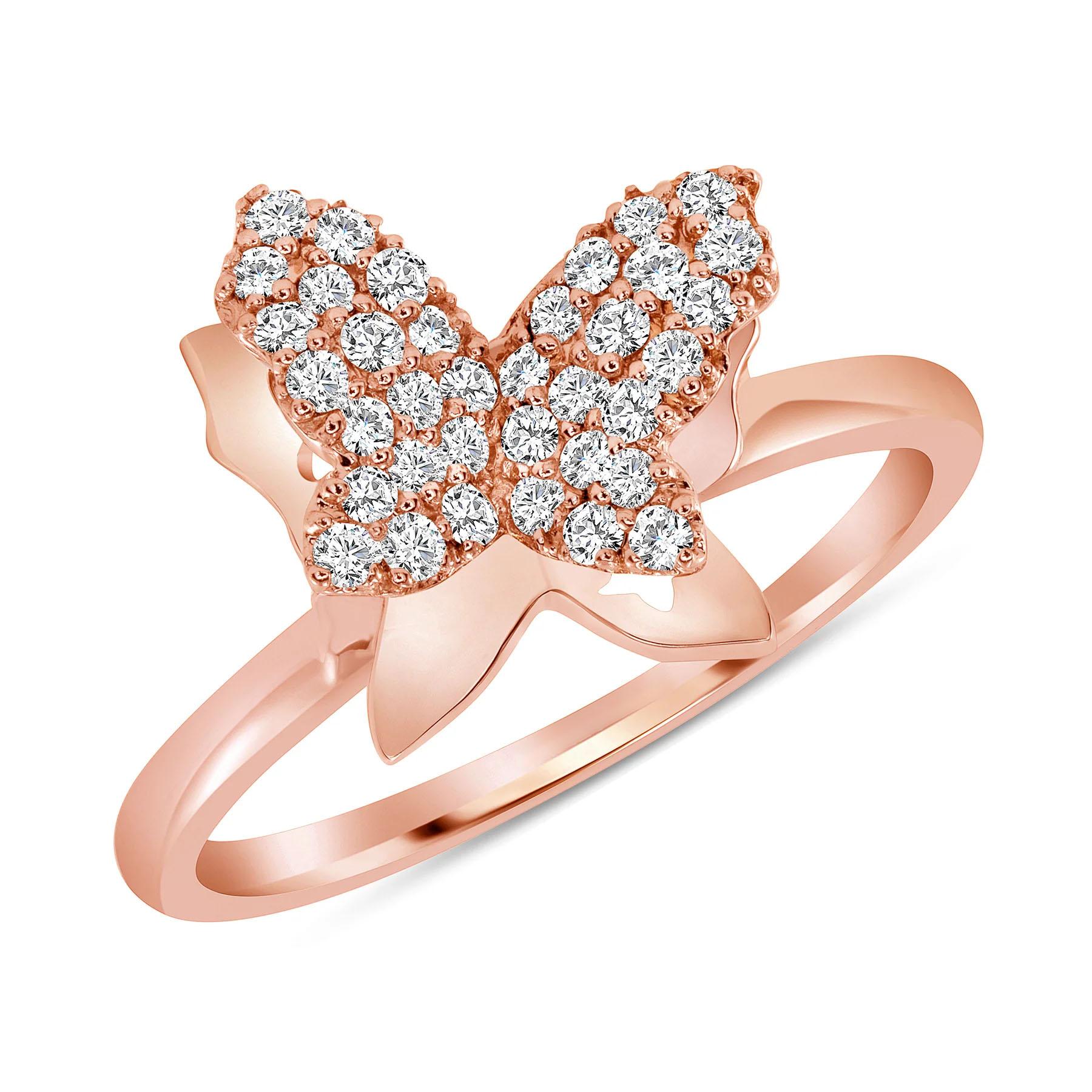 Im Angebot: Runder Diamant Schmetterling Pave Set Ring () 3