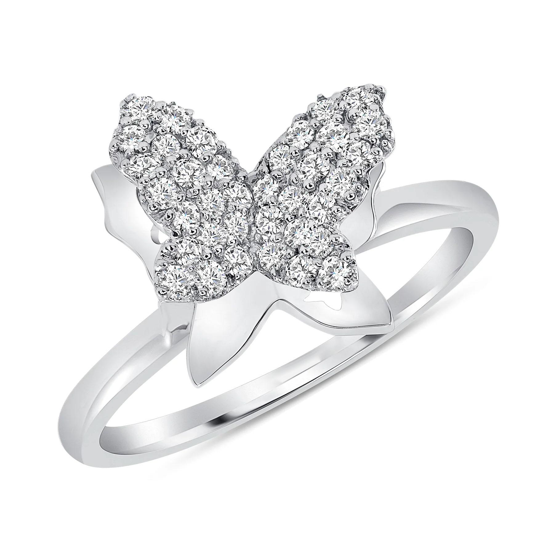 Im Angebot: Runder Diamant Schmetterling Pave Set Ring () 4