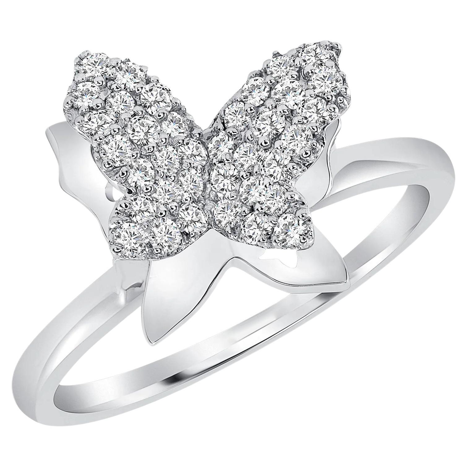 Im Angebot: Runder Diamant Schmetterling Pave Set Ring () 2