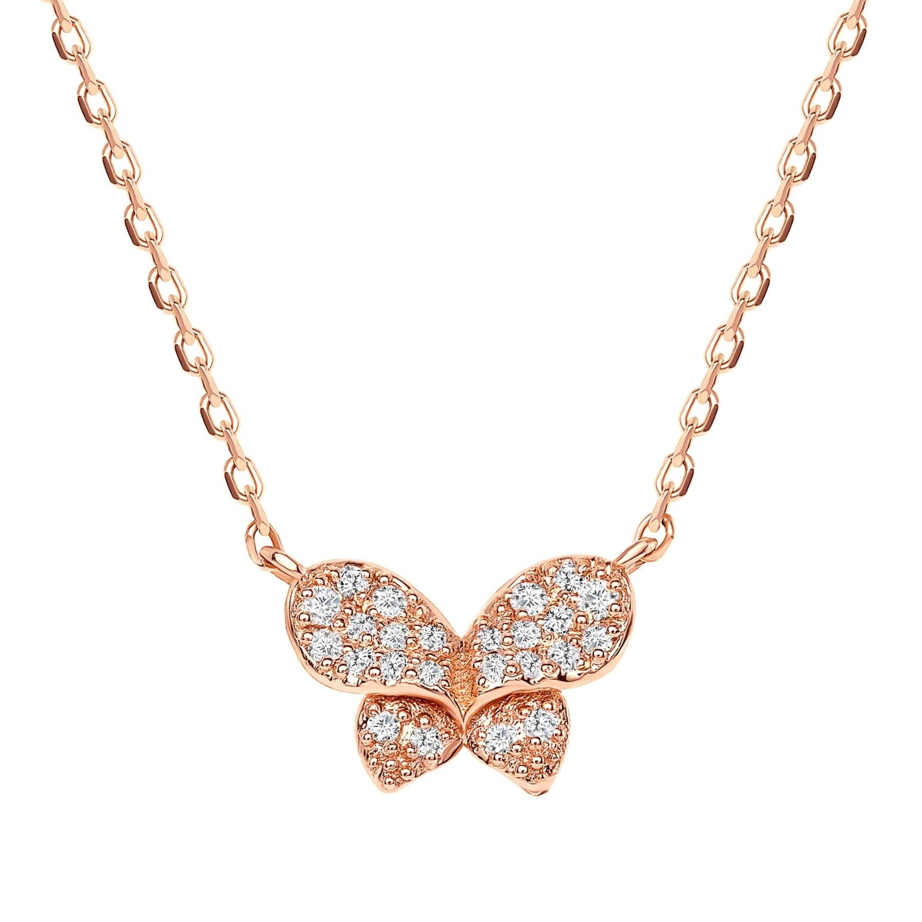 Modern Round Diamond Butterfly Pendant Necklace For Sale