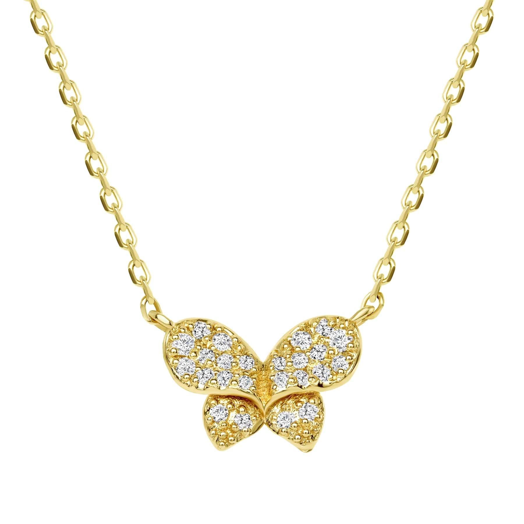 Moderno Collana con ciondolo in oro 14K con diamante a forma di farfalla ispirata alla Nature in vendita
