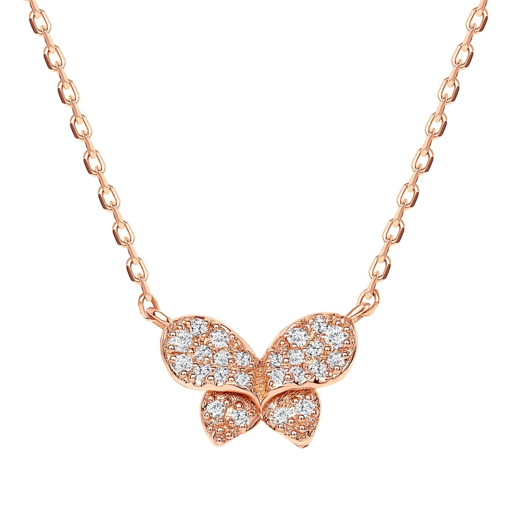 Taglio rotondo Collana con ciondolo in oro 14K con diamante a forma di farfalla ispirata alla Nature in vendita
