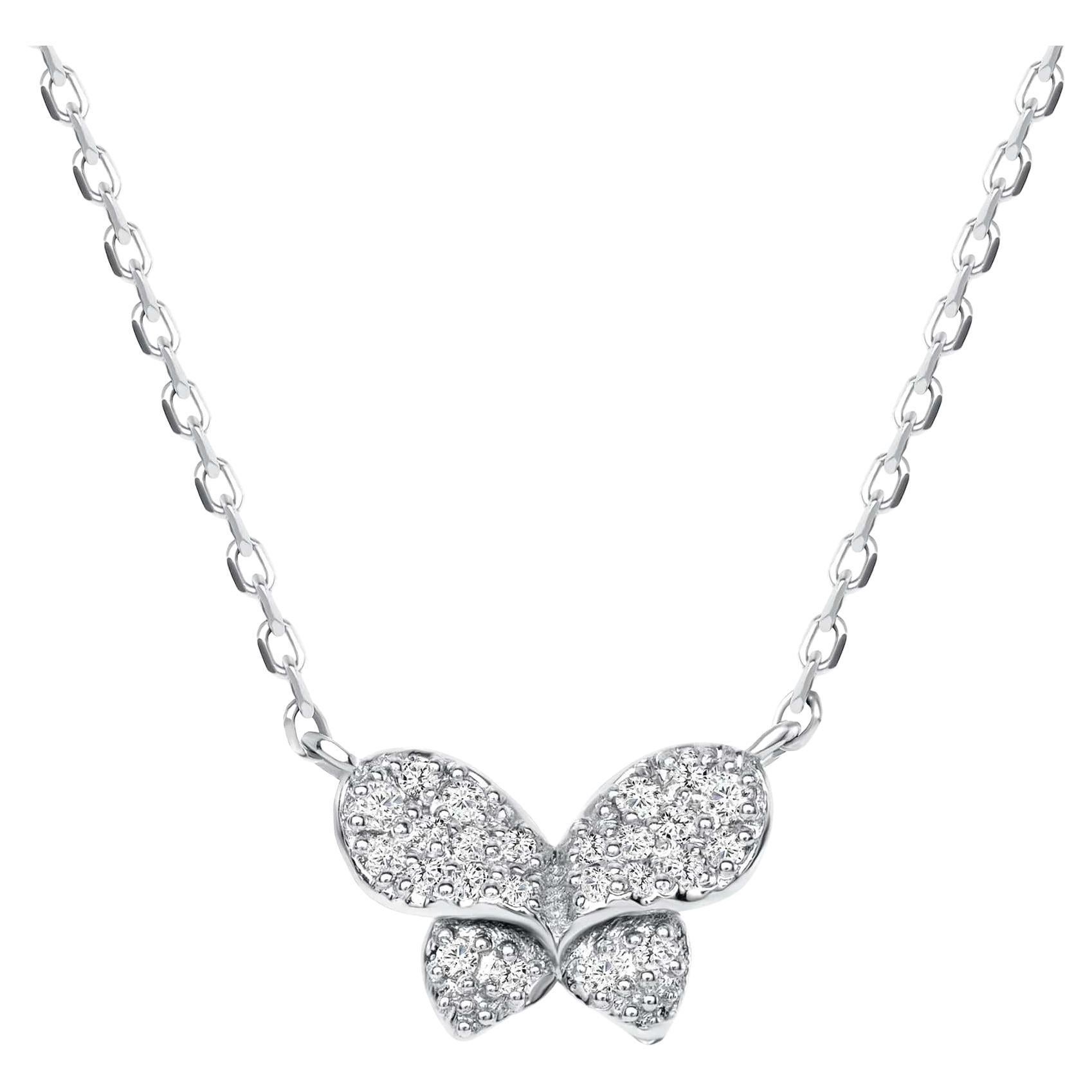 A beautiful Butterfly Pendant Necklace adorned by small natural Round Cut Diamonds in Pave Setting. A thoughtful gift for Anniversary, Birthday, Graduation, Valentine's, and Holidays for someone you love.

Necklace Information
Gold : 14k Gold, 18k
