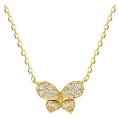 Nature Inspired Butterfly Diamond 14K Gold Pendant Necklace
