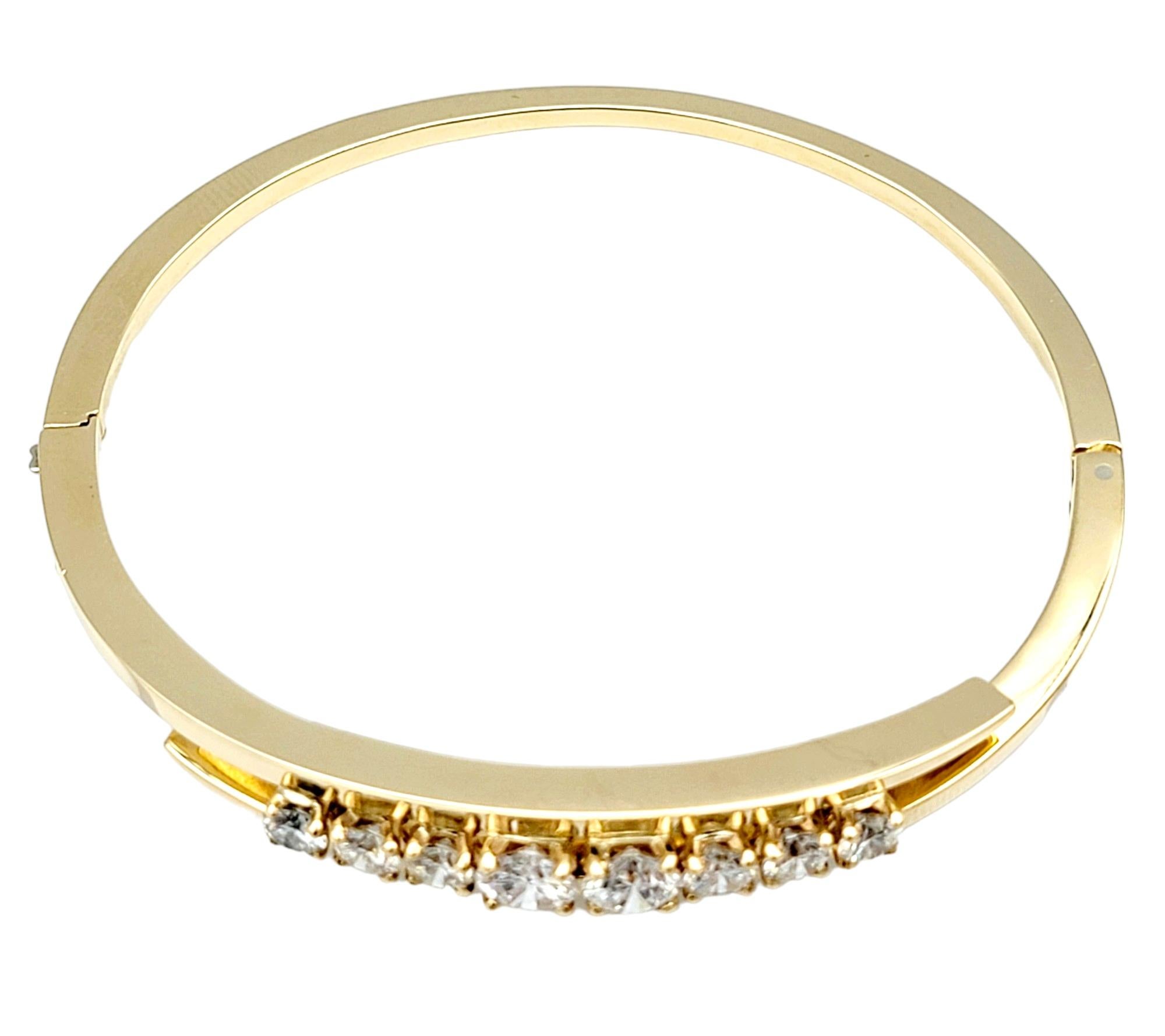 Round Cut Round Diamond Bypass Style Hinged Bangle Bracelet Set in 14 Karat Yellow Gold For Sale